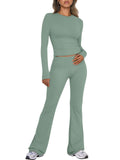 Trendy Queen Lounge Sets For Women 2 Piece Outfits Long Sleeve Shirts and Fold Over Yoga Pants Two Piece Workout Sets Grass Green L